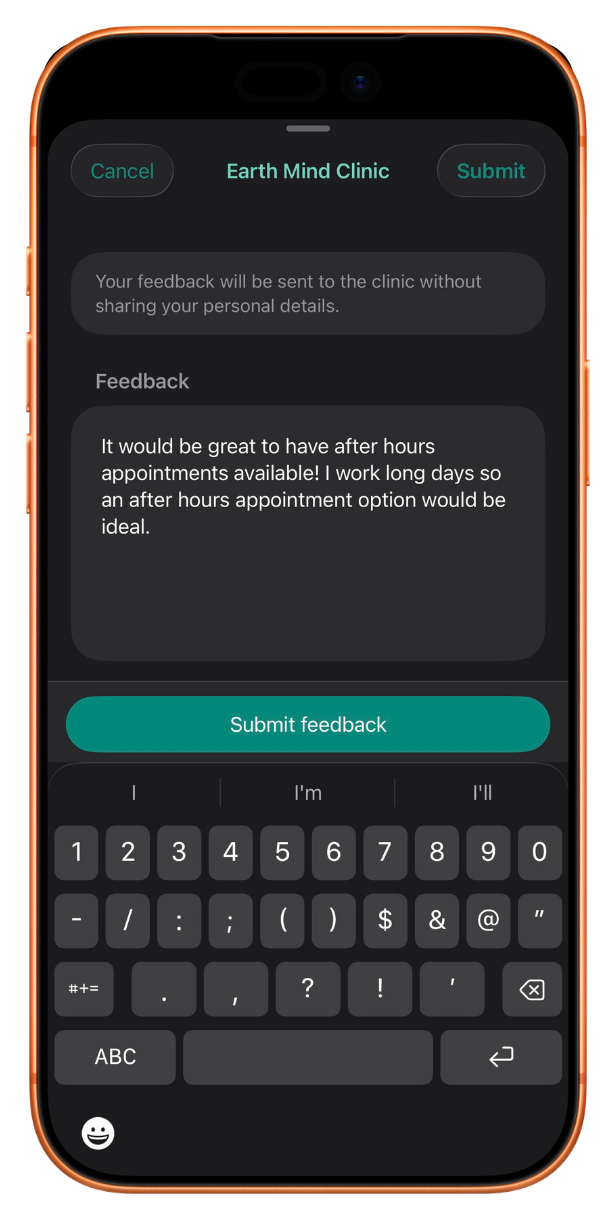 Cannect private feedback form.